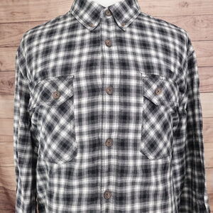 DULUTH TRADING CO GREY CHECK FLANNEL BUTTON DOWN SHIRT MENS SIZE 2XL XXL